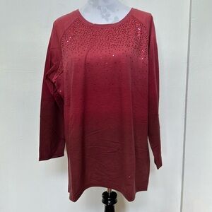 Quacker Factory Red Ombré Sequin 3/4 Sleeve Shirt